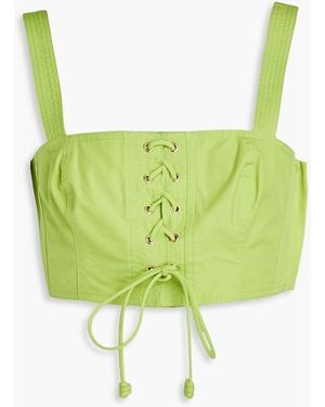 Ulla Johnson Isla Cropped Lace-up Cotton-poplin Top - Green