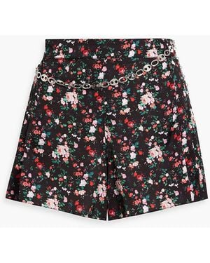 Rabanne Chain-embellished Floral-print Crepe De Chine Shorts - Black