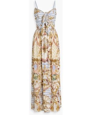 CAMILLA Crystal-Embellished Printed Silk Crepe De Chine Maxi Dress - Metallic