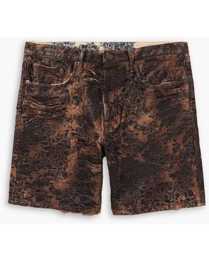 Acne Studios Roman Slim-Fit Straight-Leg Distressed Coated-Denim Shorts - Brown