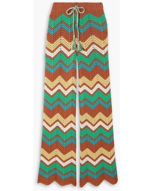 Alanui Kaleidoscopic Chevron Crocheted Cotton-blend Straight-leg Pants - Brown