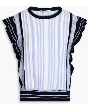 Cotton by Autumn Cashmere Ruffled Striped Pointelle-Knit Cotton Top - Blue