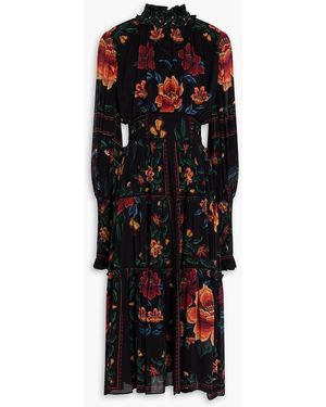 FARM Rio Ruffled Floral-Print Georgette Midi Dress - Black