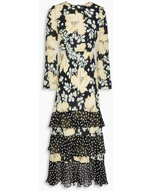RIXO London Johanne Ruffled Printed Silk-Georgette Midi Dress - White