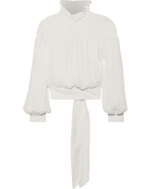 FRAME Tie-Back Shirred Chiffon Blouse - White