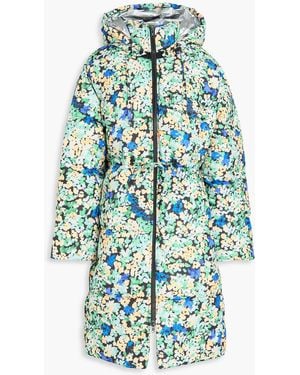 Stine Goya Oak Quilted Floral-Print Shell Hooded Coat - Blue
