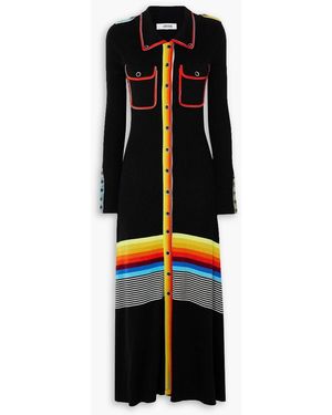 Christopher John Rogers Striped Ribbed Wool-blend Midi Shirt Dress - Black