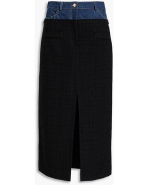Sandro Denim-paneled Tweed Midi Skirt - Black