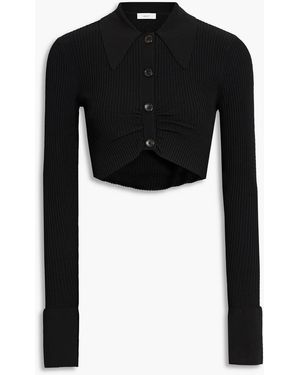 A.L.C. Ashlyn Cropped Gathered Ribbed-knit Top - Black
