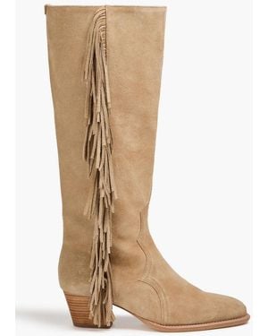 Maje Fringed Suede Boots - Brown