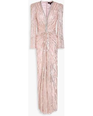 Jenny Packham Embellished Ruched Tulle Gown - Pink