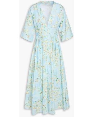 Emilia Wickstead Elowen Pleated Floral-print Cotton-poplin Midi Dress - Blue