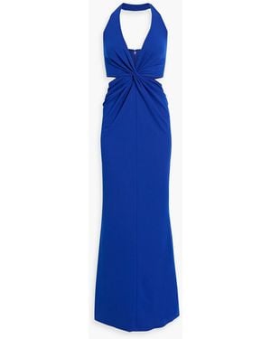 ONE33 SOCIAL Cutout Twisted Crepe Halterneck Gown - Blue