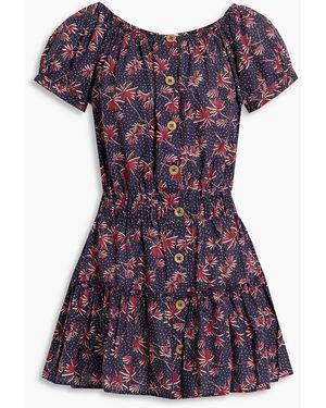 Eberjey Elsie Gathered Printed Cotton Mini Dress - Purple