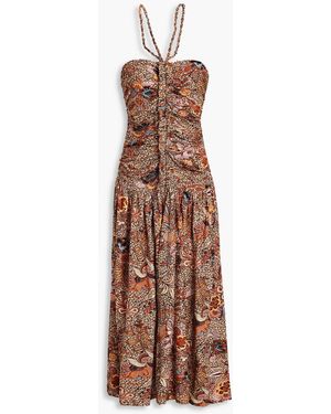 Ulla Johnson Marcella Ruched Floral-print Cotton-jersey Midi Dress - Natural