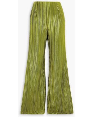Galvan London Nuage Metallic Plissé-crepe Flared Trousers - Green