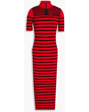 RED Valentino Striped Ribbed-knit Midi Dress - Red