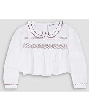 BATSHEVA Cropped Smocked Embroidered Cotton-poplin Blouse - White