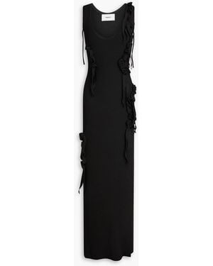 Coperni Floral-Appliquéd Ribbed-Knit Maxi Dress - Black