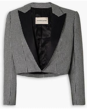 Alexandre Vauthier Cropped Satin-trimmed Metallic Houndstooth Wool-blend Blazer - Black