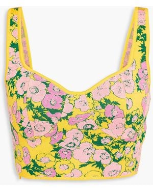 Carolina Herrera Cropped Jacquard-knit Silk-blend Bustier Top - Yellow
