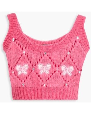 Alessandra Rich Cropped Pointelle-knit Alpaca-blend Top - Pink