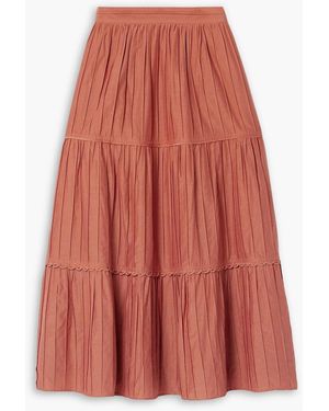 La Ligne Tiered Pintucked Cotton And Silk-Blend Midi Skirt - Pink