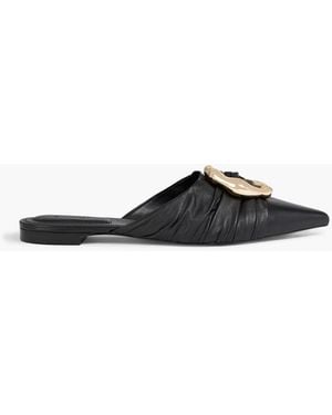 Jonathan Simkhai Belle Embellished Leather Point-Toe Flats - Black