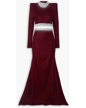 Miss Sohee Crystal-embellished Silk Top And Maxi Skirt Set - Red