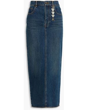 Area Embellished Denim Midi Skirt - Blue