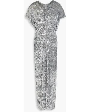 Maje Sequined Stretch-Tulle Maxi Dress - Gray