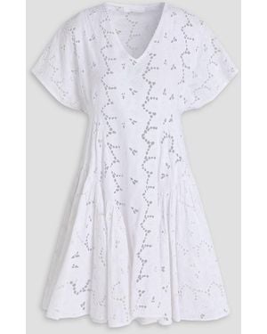 Merlette Ballou Pleated Broderie Anglaise Cotton Mini Dress - White