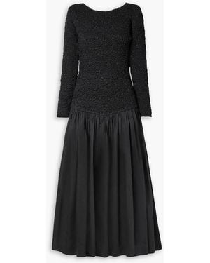 Mara Hoffman Mereba Cotton-poplin And Popcorn Jersey Midi Dress - Black