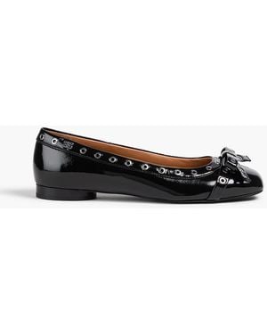 Ganni Eyelet-embellished Glossed Ballet Flats - Black