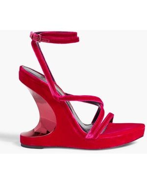 Tom Ford Wavy Velvet Wedge Sandals - Red
