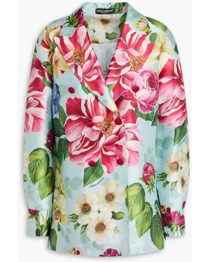 Dolce & Gabbana Double-breasted Floral-print Silk-shantung Blazer - Blue