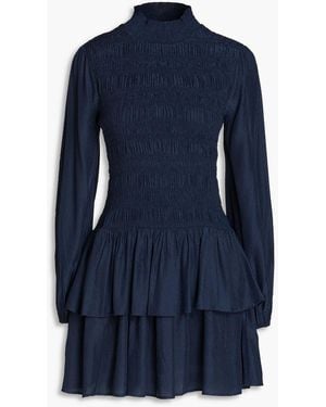 Maje Shirred Tiered Woven Mini Dress - Blue