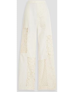 Zimmermann Patchwork Lace-paneled Linen And Silk-blend Jacquard Wide-leg Trousers - Natural