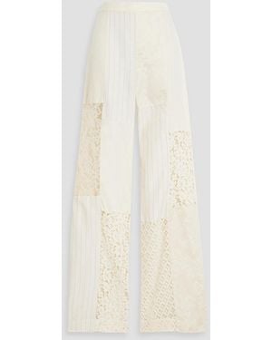 Zimmermann Patchwork Lace-paneled Linen And Silk-blend Jacquard Wide-leg Trousers - Natural