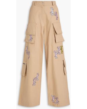 Natasha Zinko Embroidered Cotton-blend Gabardine Cargo Trousers - Natural