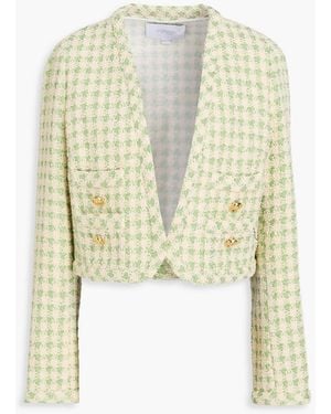 Giambattista Valli Cropped Metallic Houndstooth Cotton-Blend Bouclé-Tweed Jacket - White