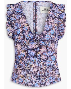 Kika Vargas Pippa Ruffled Floral-Print Cotton-Blend Poplin Top - Blue