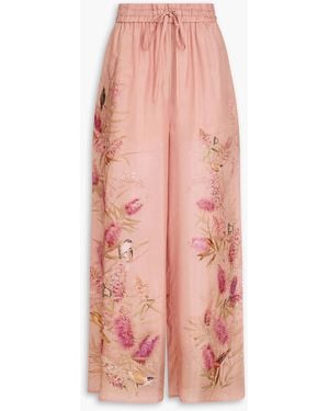 Zimmermann Printed Silk-crepe Wide-leg Trousers - Pink