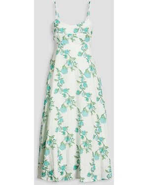HANNAH Midikleid "elena" aus leinen mit floralem print und cut-outs - Blau