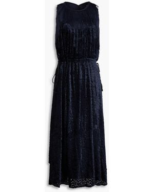 By Malene Birger Fringed Devoré-Velvet Midi Dress - Blue