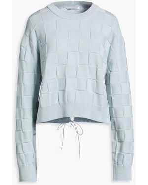Cecilie Bahnsen Gudrun Cutout Checked Cotton And Silk-blend Jumper - Blue