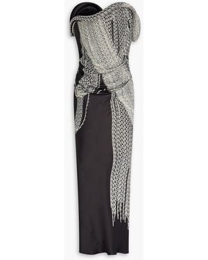Victoria Beckham Strapless Draped Printed Satin Maxi Dress - Grey