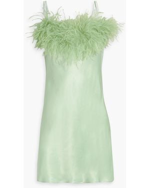 Sleeper Boheme Feather-trimmed Satin Mini Slip Dress - Green