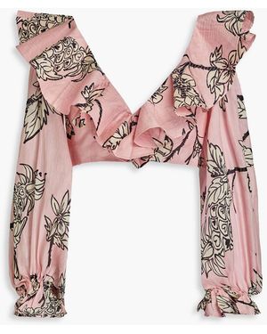 LEO LIN Cropped Slub Linen And Silk-blend Top - Pink