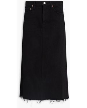 Agolde Frayed Denim Midi Skirt - Black